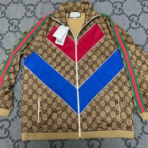 New With Tags Gucci Technical Jersey Sweater Zip Up Jacket GG Monogram Size M